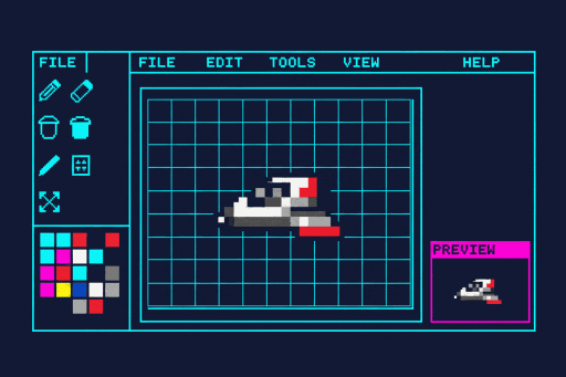 A pixel-art sprite editor with a colour palette and canvas grid